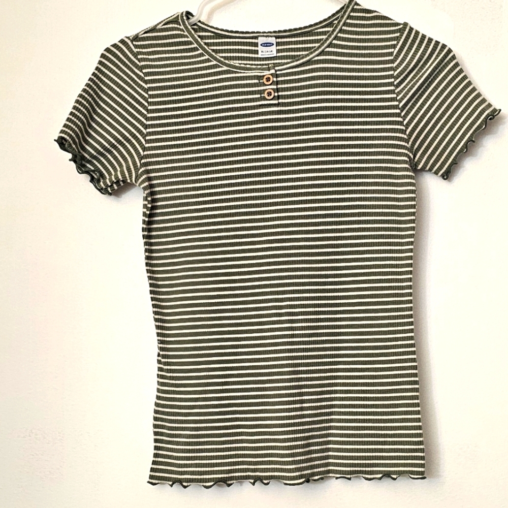 Tan and Green strip shirt